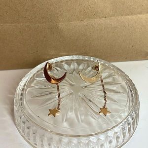 gold moon and dangling star earrings